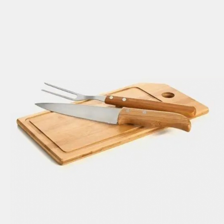 Kit Para Cozinha Em Bambu / Inox Oregon – 3 Pçs