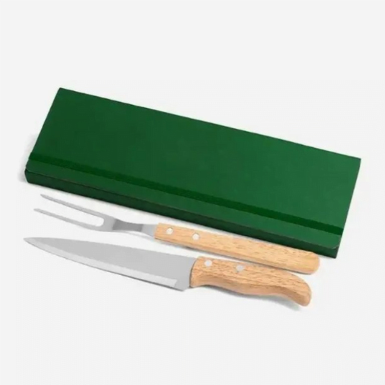 Conj. De Garfo E Faca Inox / Madeira Com Estojo Preto – 3 Pçs