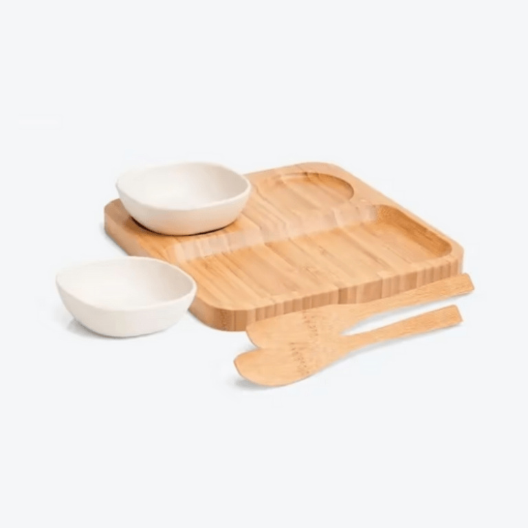 Conj. Para Petiscos E Patês Em Bambu/Fibra De Bambu-5 Pçs