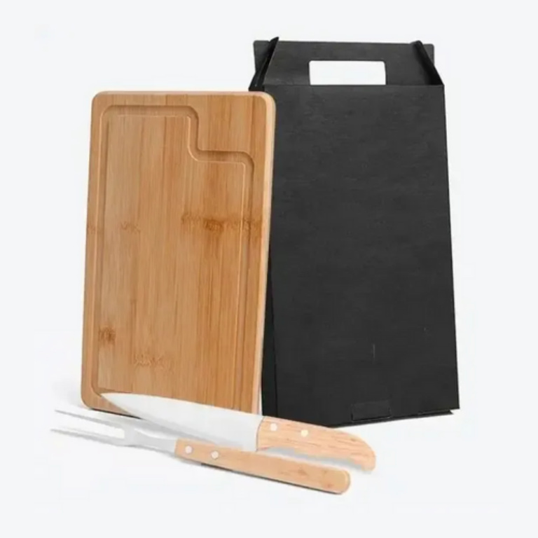 Conj. Para Churrasco Em Bambu / Inox / Madeira – 3 Pçs.