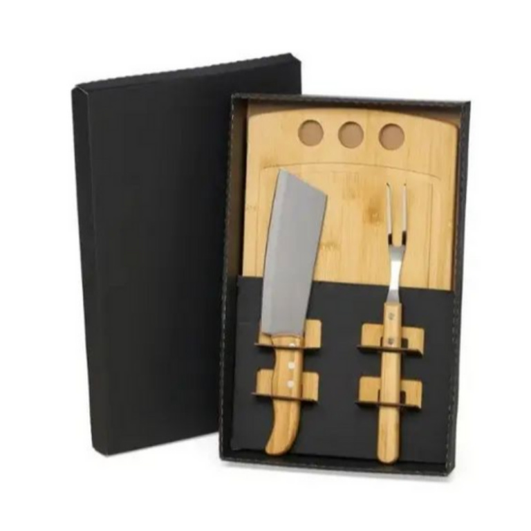 Kit Para Churrasco / Cozinha Em Bambu / Inox – 3 Pçs