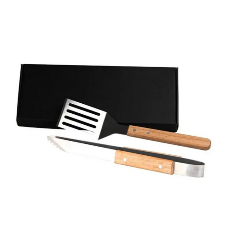 Conj. Pegador E Espátula Perfurada Em Aço Inox/Madeira – 2 Pçs