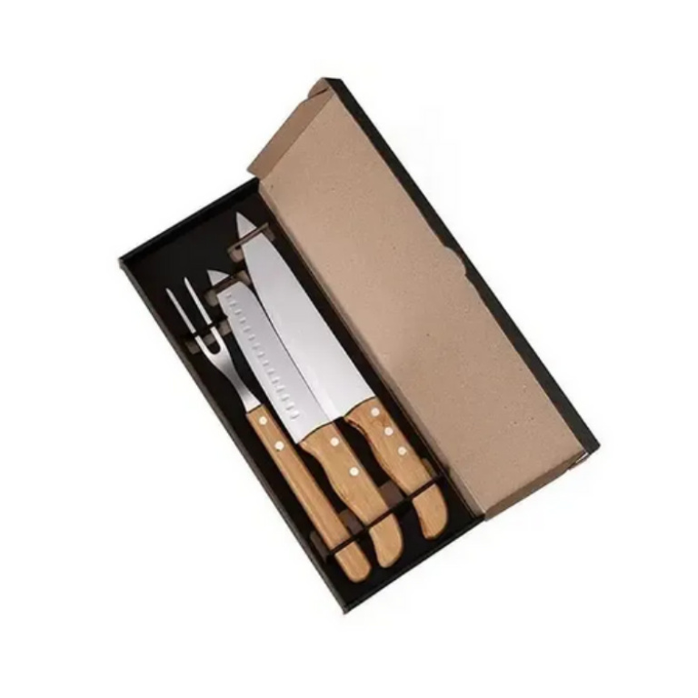 Kit De Facas Com Tamanho De 8″, Faca Santoku E Garfo 3 Pçs