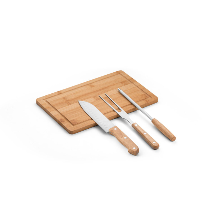 Kit Churrasco com Tábua de Bambu e 3 Utensílios em Estojo